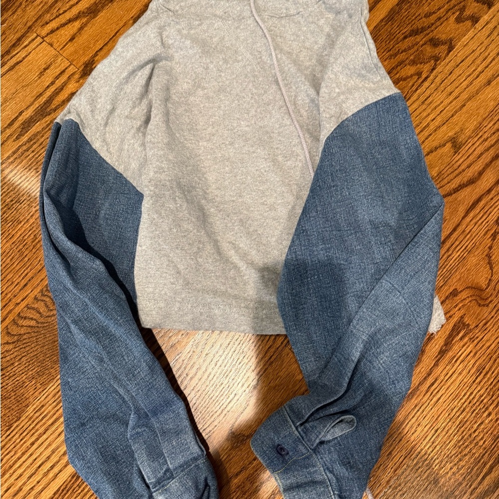 Two-Tone Hoodie with Denim Sleeves